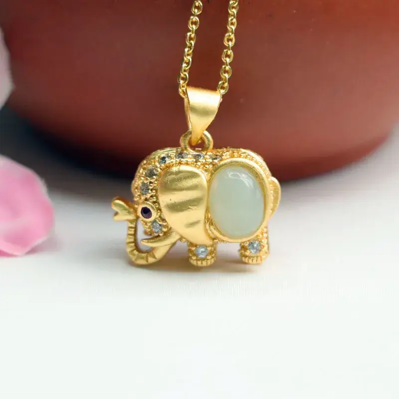 Guan Yu Jade Elephant Pendant Jewelry Gold White Jade Lucky Design — feature 8