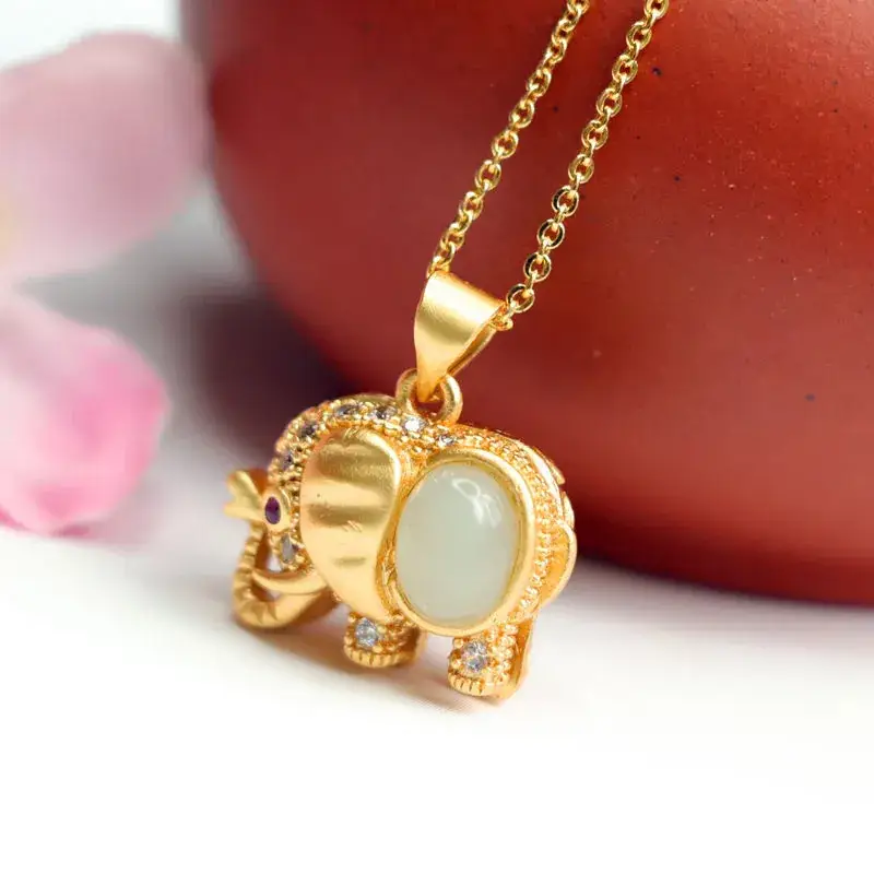 Guan Yu Jade Elephant Pendant Jewelry Gold White Jade Lucky Design — feature 9
