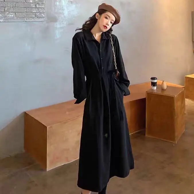 Women Long Sleeve Tie Belt Coat Black Fat Size