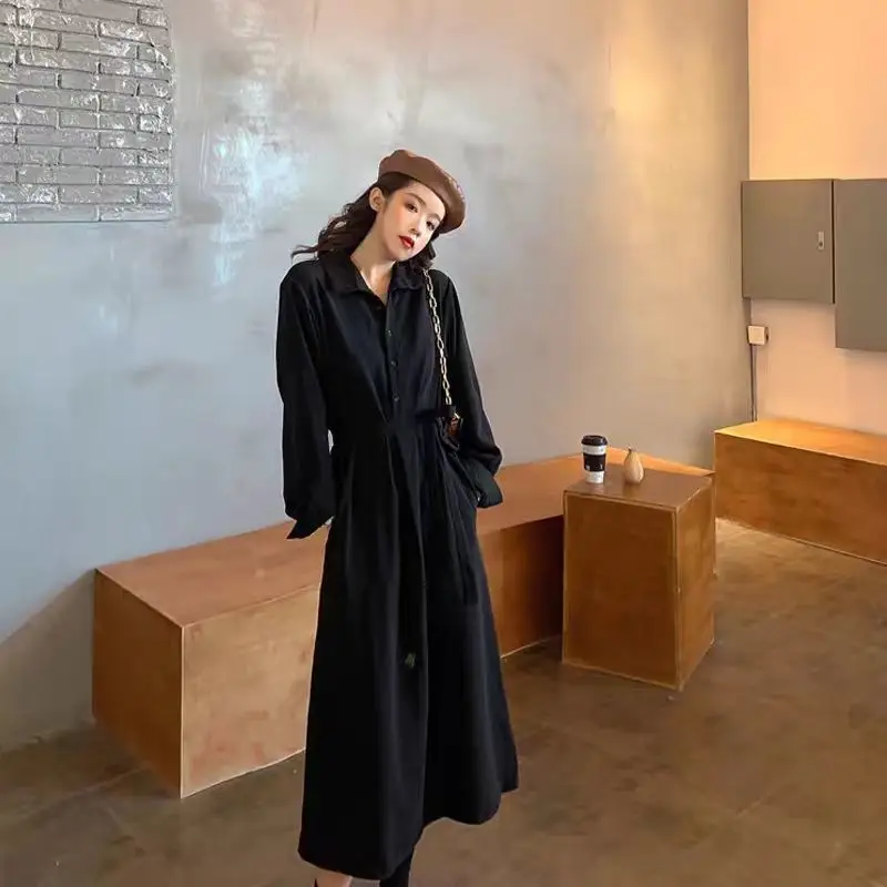 Women Long Sleeve Tie Belt Coat Black Fat Size