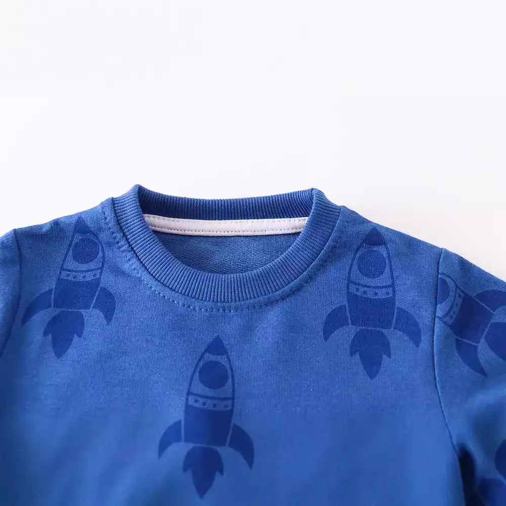 Blue Rocket Print Boys Long Sleeve Sweater Top - Image 2