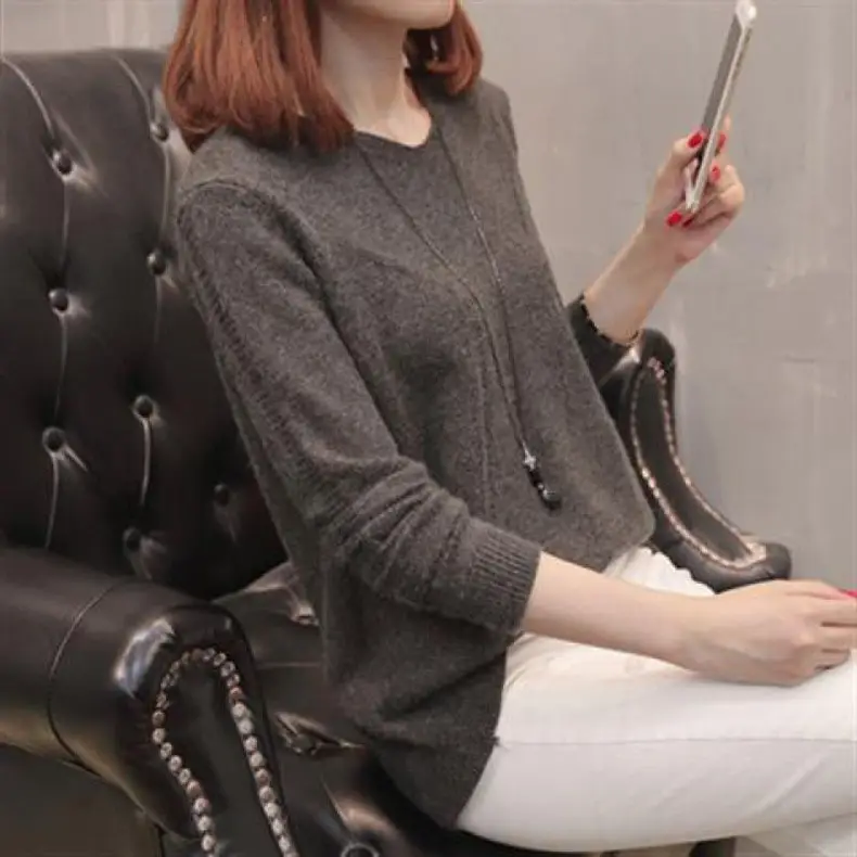 Women's V Neck Knit Pullover Long Sleeve Winter Top