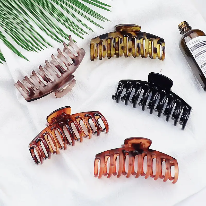Leopard Print Transparent Grip Hair Clips Shark Clip