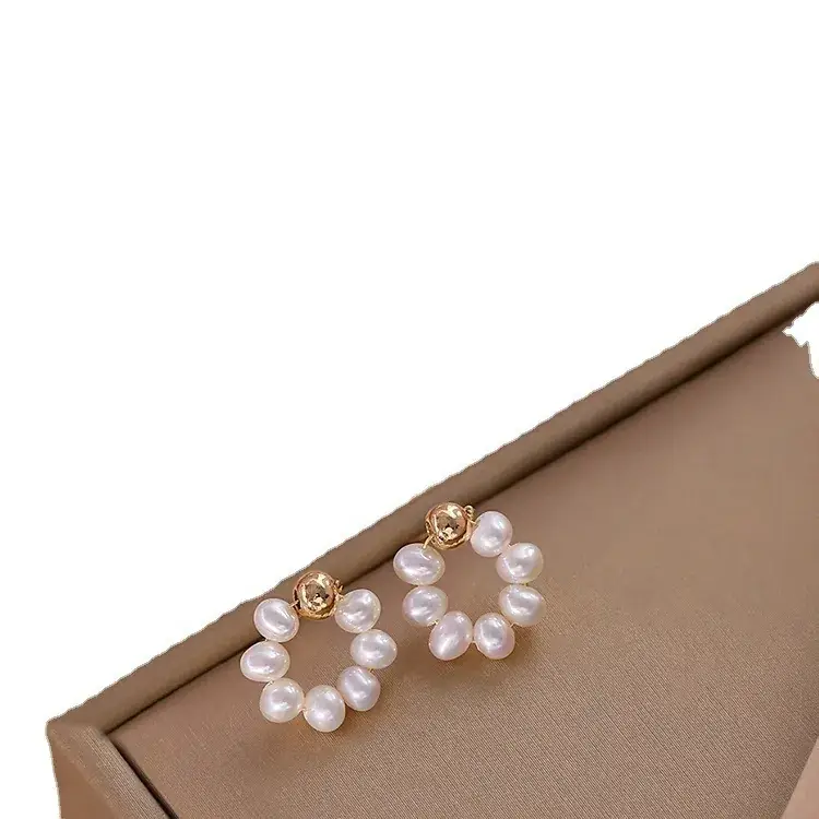Natural Freshwater Pearl Earrings 925 Silver Pin Earrings 18K Gold - Image 4