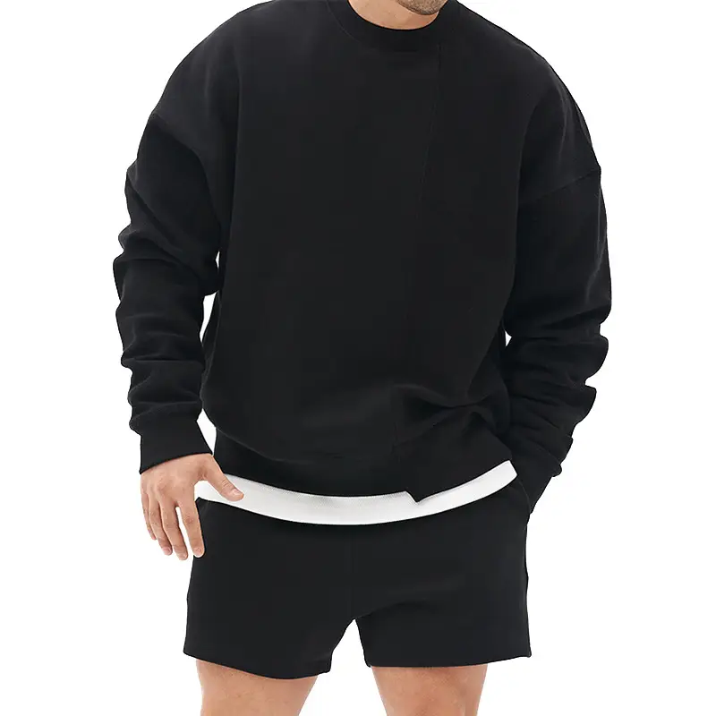 Men Black Sweatshirt Shorts Set Large Size - Image 3