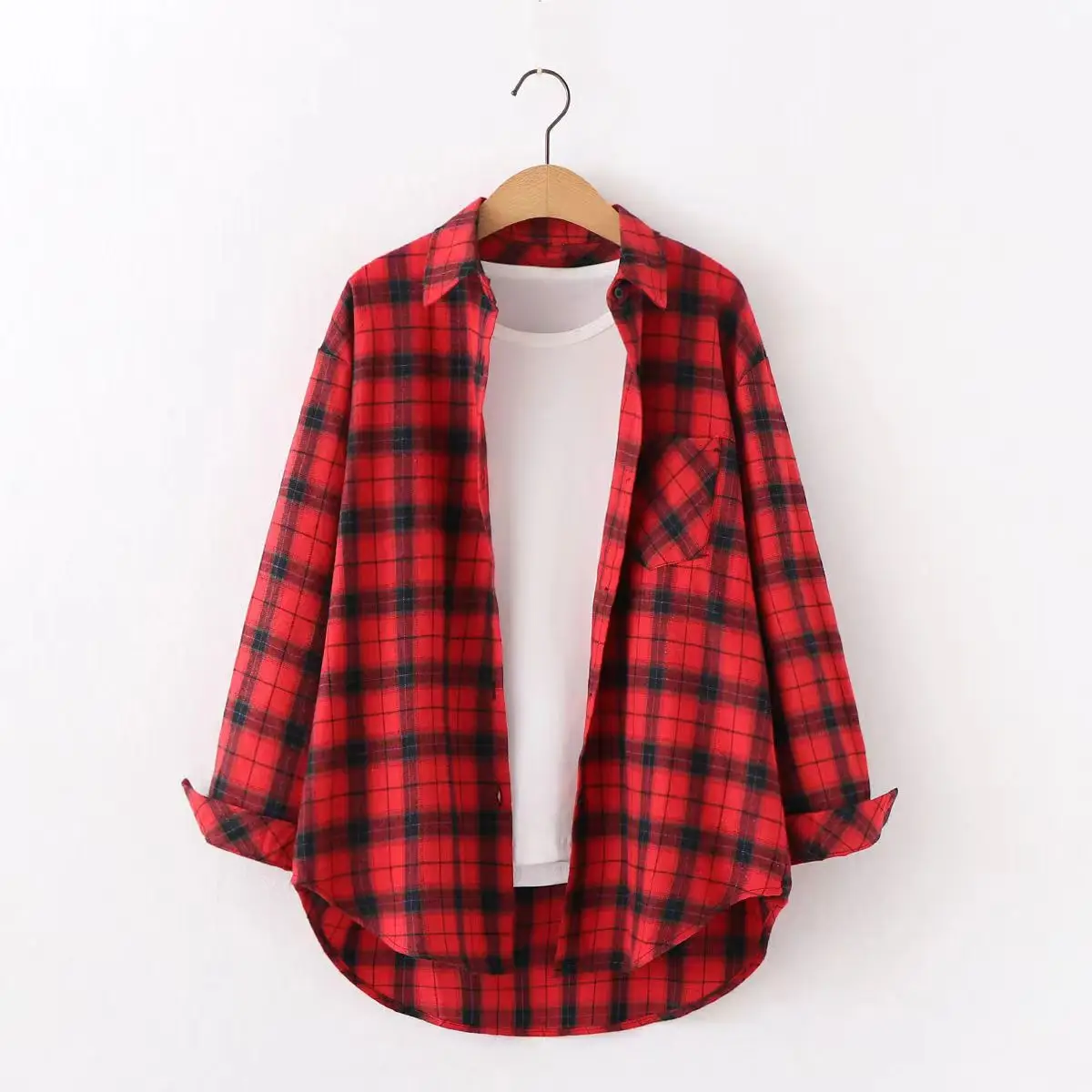 Women Plaid Long Sleeve Shirt Cotton Spring Autumn Loose Fit - Image 15
