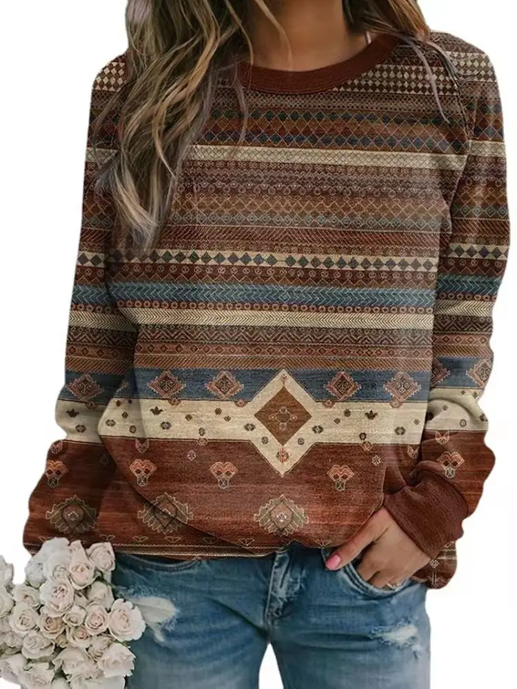 Women's Long Sleeve Patterned Sweater Brown Brown - Image 5