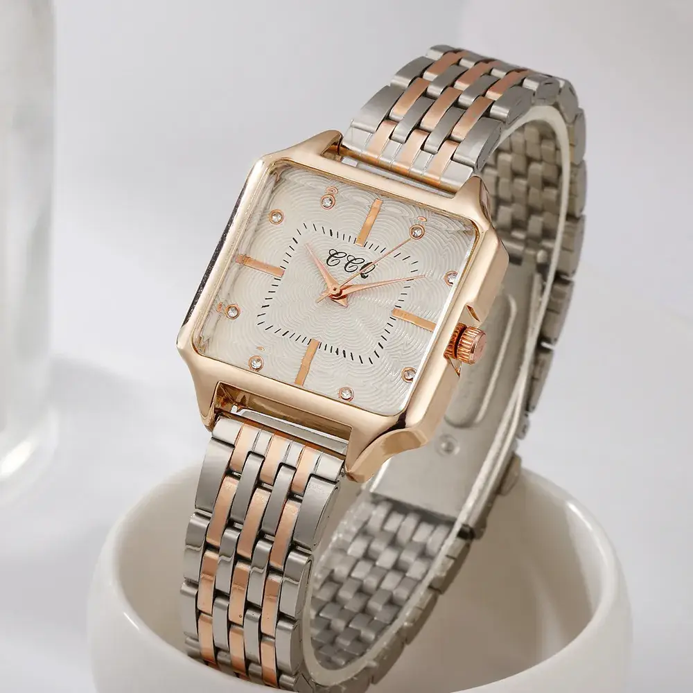 Women's Square Dial Quartz Watch with Rose Gold Case - Image 7