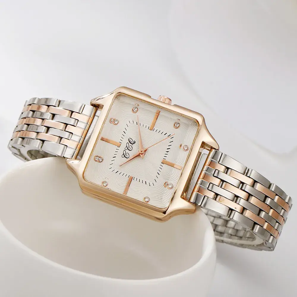 Women's Square Dial Quartz Watch with Rose Gold Case - Image 8