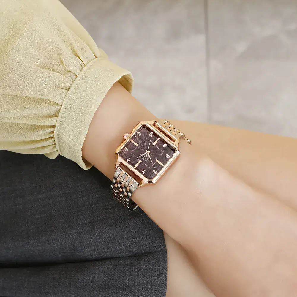 Women's Square Dial Quartz Watch with Rose Gold Case - Image 10