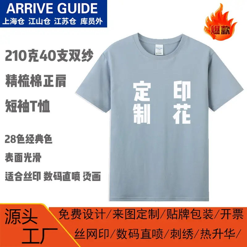 Men Cotton T-Shirt Red Short Sleeve Crew Neck 210g - Image 32