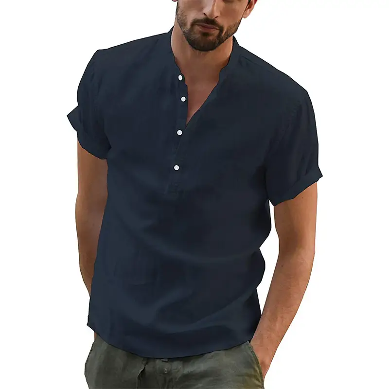 Men's White Cross-Border Shirt Pure Cotton Linen Fitted Collar - Image 4