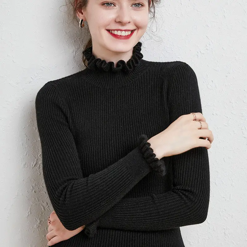 2021 Women's Knitwear Flower Collar Slim Fit Top - Image 2