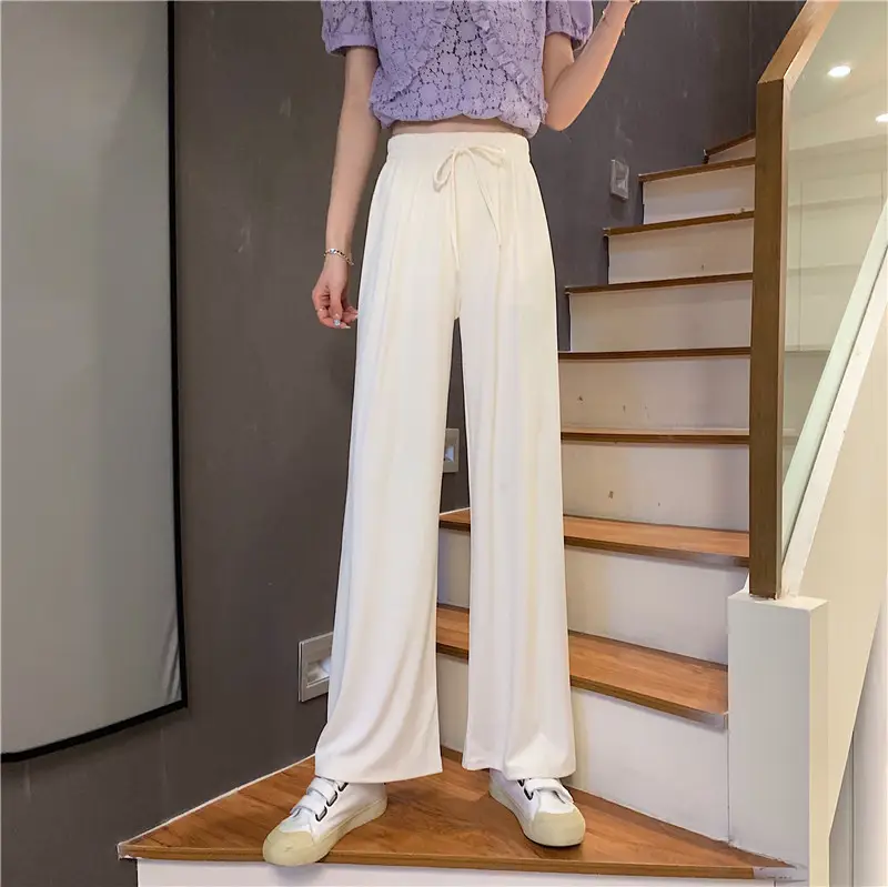 Women Blue Wide Leg Pants High Waist Loose Spring Autumn - Image 7