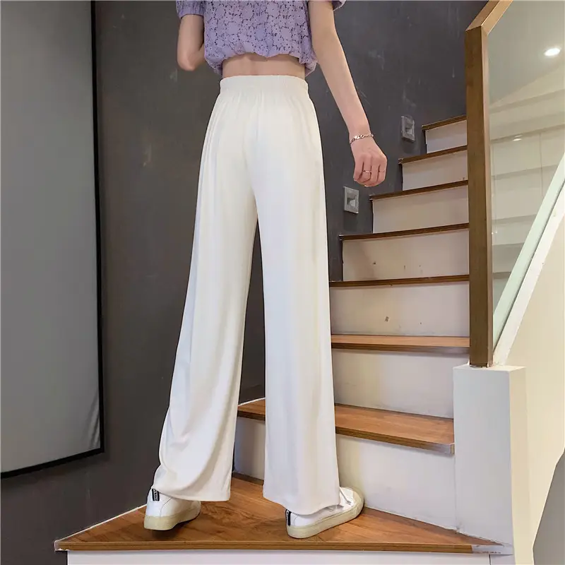 Women Blue Wide Leg Pants High Waist Loose Spring Autumn - Image 8