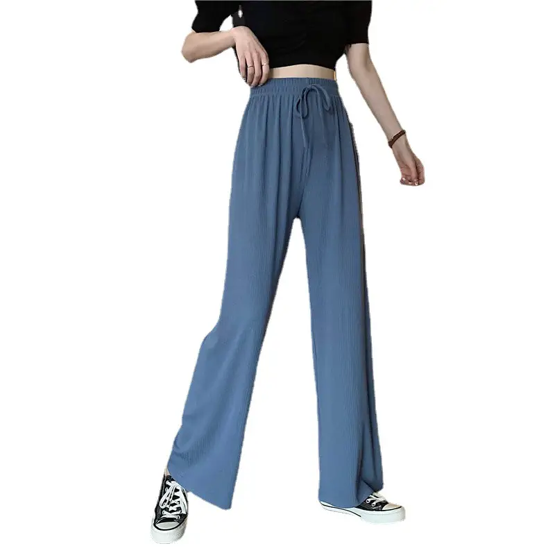 Women Blue Wide Leg Pants High Waist Loose Spring Autumn - Image 9