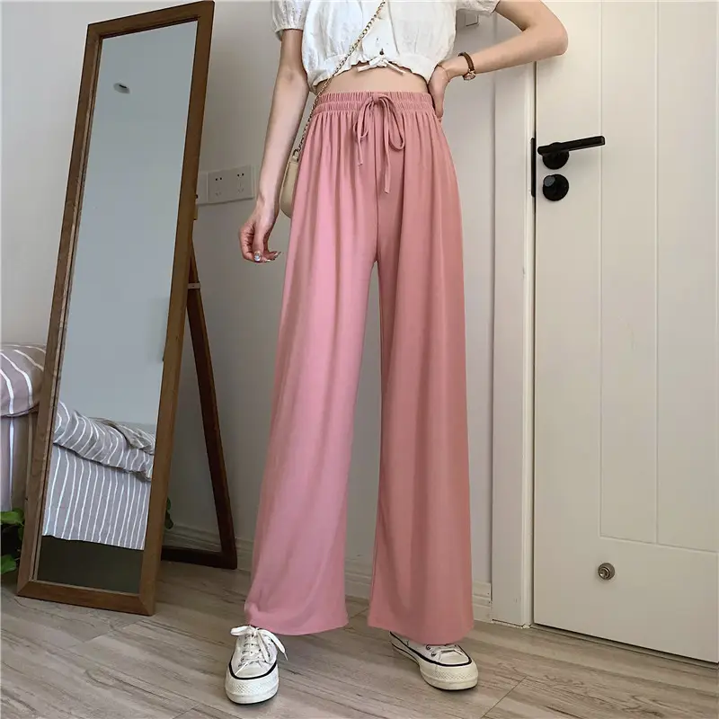 Women Blue Wide Leg Pants High Waist Loose Spring Autumn - Image 3