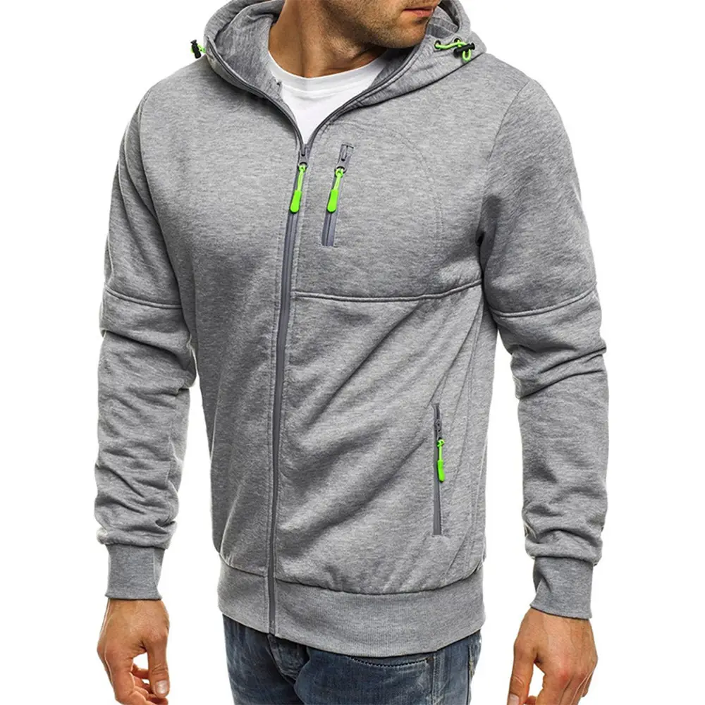 Men's Grey Hooded Full Zip Jacket with Orange Accents