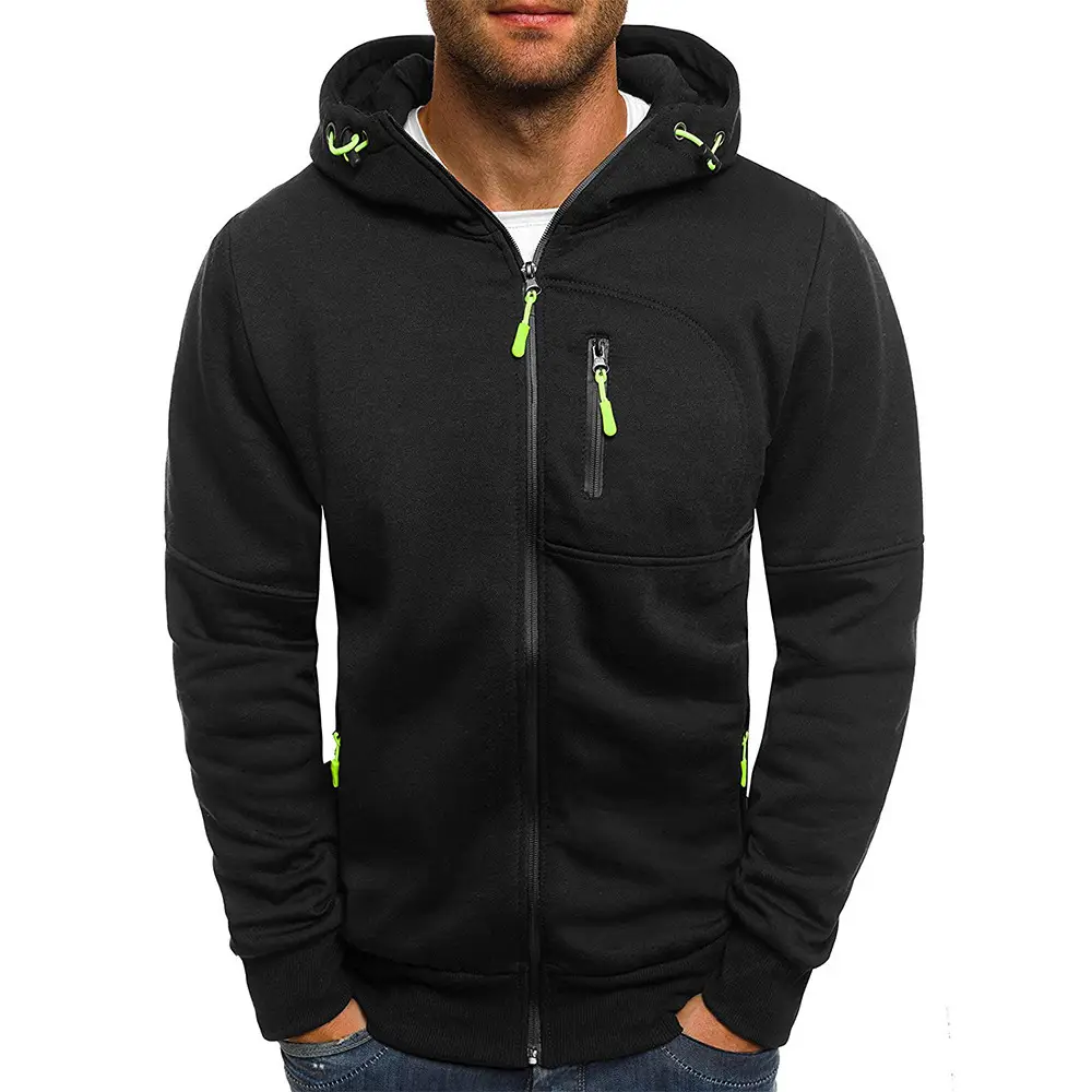 Men's Grey Hooded Full Zip Jacket with Orange Accents