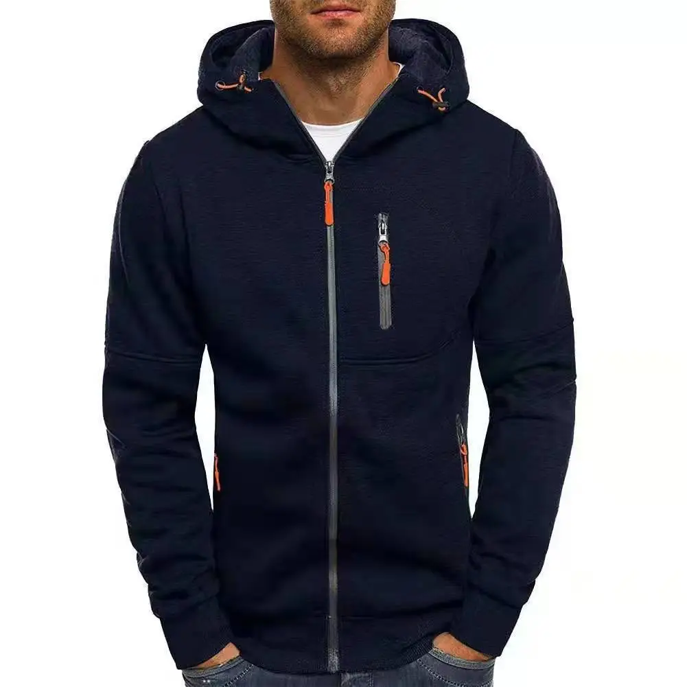 Men's Grey Hooded Full Zip Jacket with Orange Accents