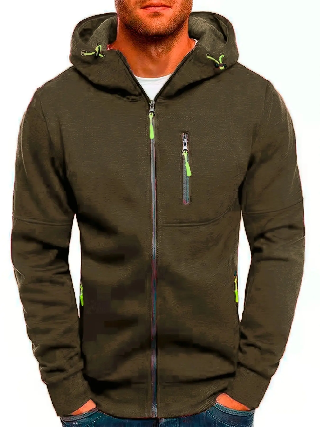 Men's Grey Hooded Full Zip Jacket with Orange Accents