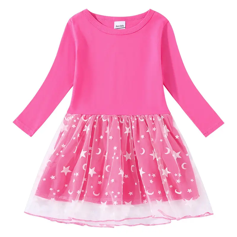 Light Blue Starry Moon Long Sleeve Girls Dress - Image 4