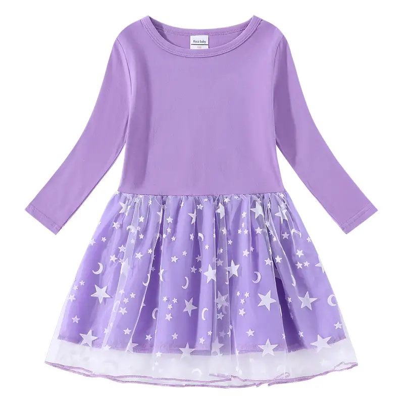 Light Blue Starry Moon Long Sleeve Girls Dress - Image 2