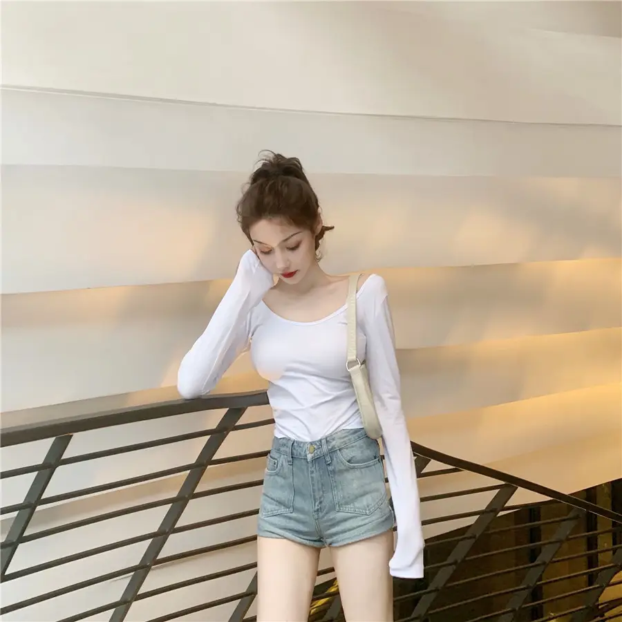 Women Backless Long Sleeve T-Shirt Brown U-Neck — feature 15