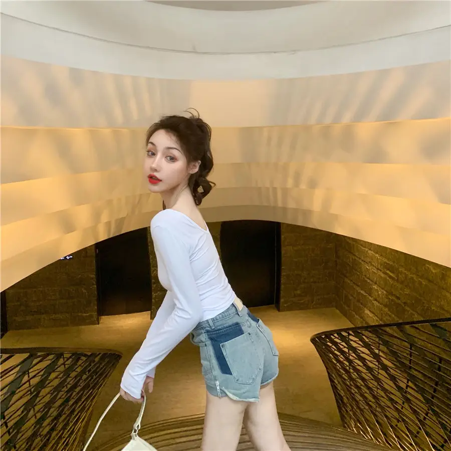 Women Backless Long Sleeve T-Shirt Brown U-Neck — feature 17