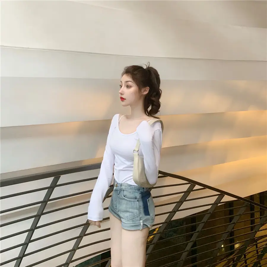 Women Backless Long Sleeve T-Shirt Brown U-Neck — feature 19