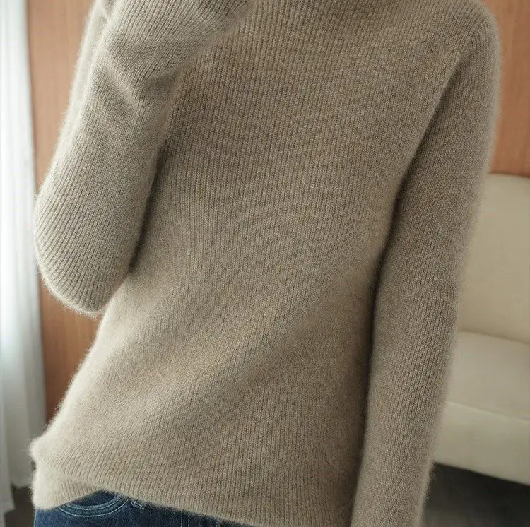 Women Turtleneck Sweater Beige Knitted Plus Size — feature 11