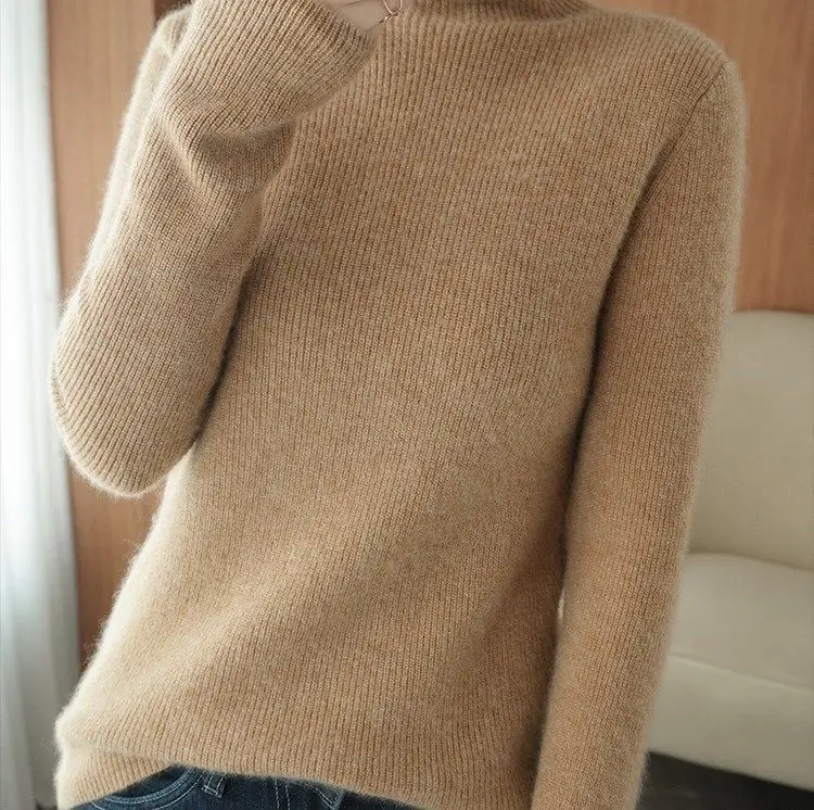Women Turtleneck Sweater Beige Knitted Plus Size — feature 14