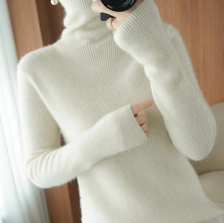 Women Turtleneck Sweater Beige Knitted Plus Size — feature 19