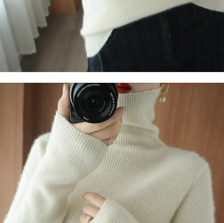Women Turtleneck Sweater Beige Knitted Plus Size — feature 20