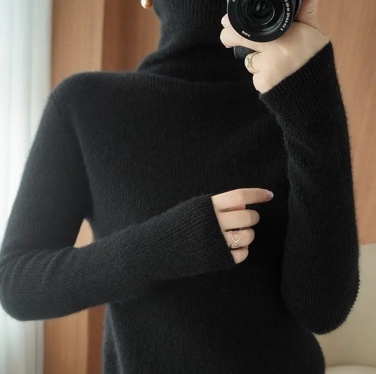 Women Turtleneck Sweater Beige Knitted Plus Size — feature 22
