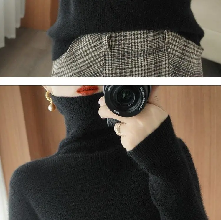 Women Turtleneck Sweater Beige Knitted Plus Size — feature 23