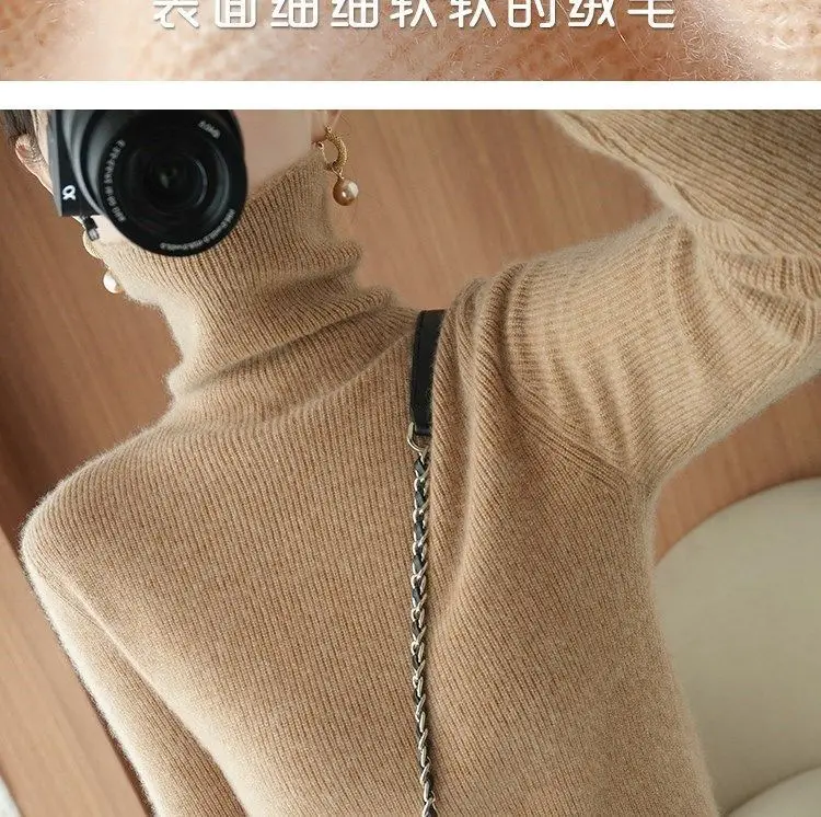 Women Turtleneck Sweater Beige Knitted Plus Size — feature 4