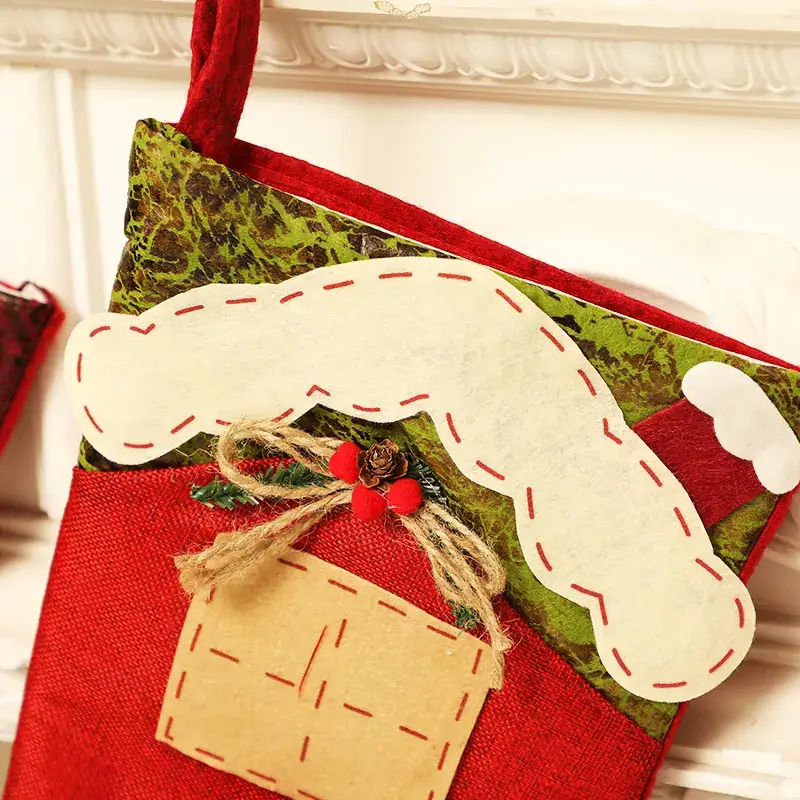 Christmas Tree Decorative Socks Gold Silk Old Man Design - Image 2