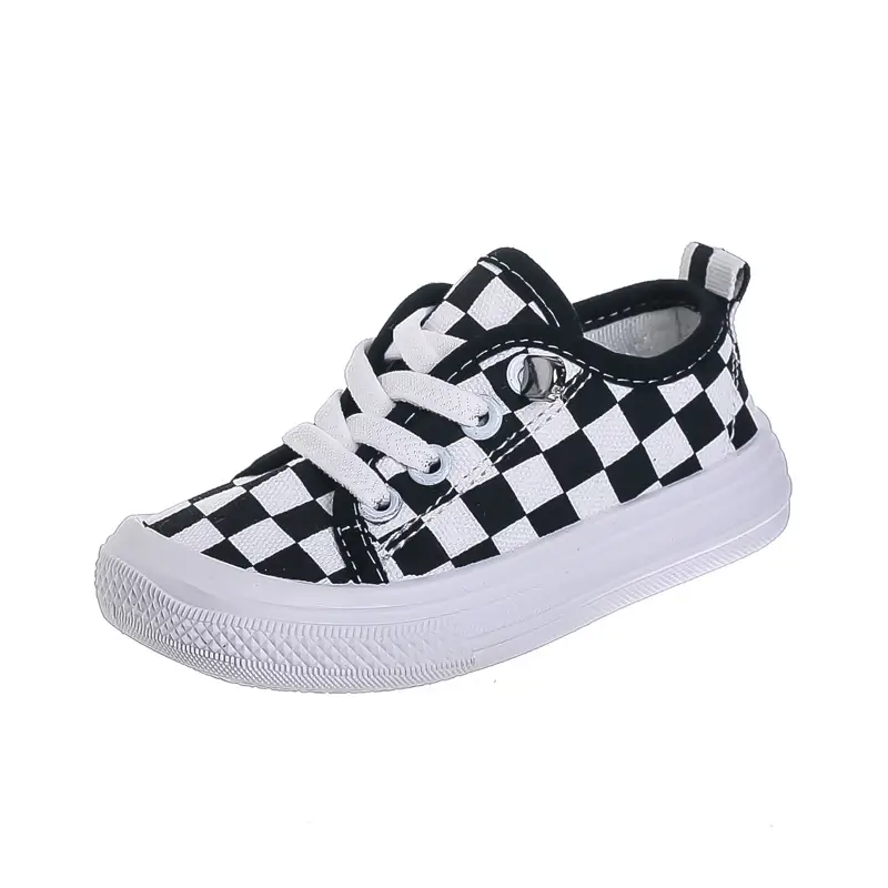 Black Checkered Baby Shoes for Boys Girls Soft Sole
