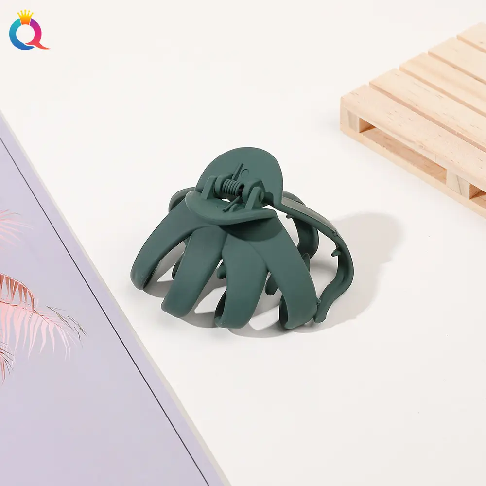 Frosted eight claw hairpin-dark green
