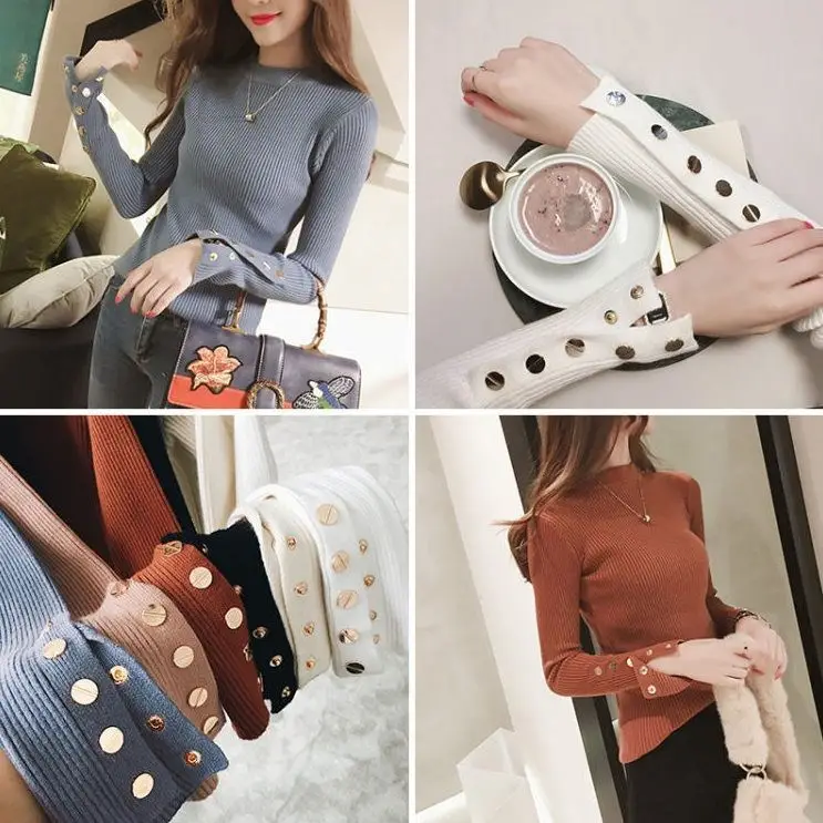 Black Knitted Half Turtleneck Sweater with Button Front - Image 10