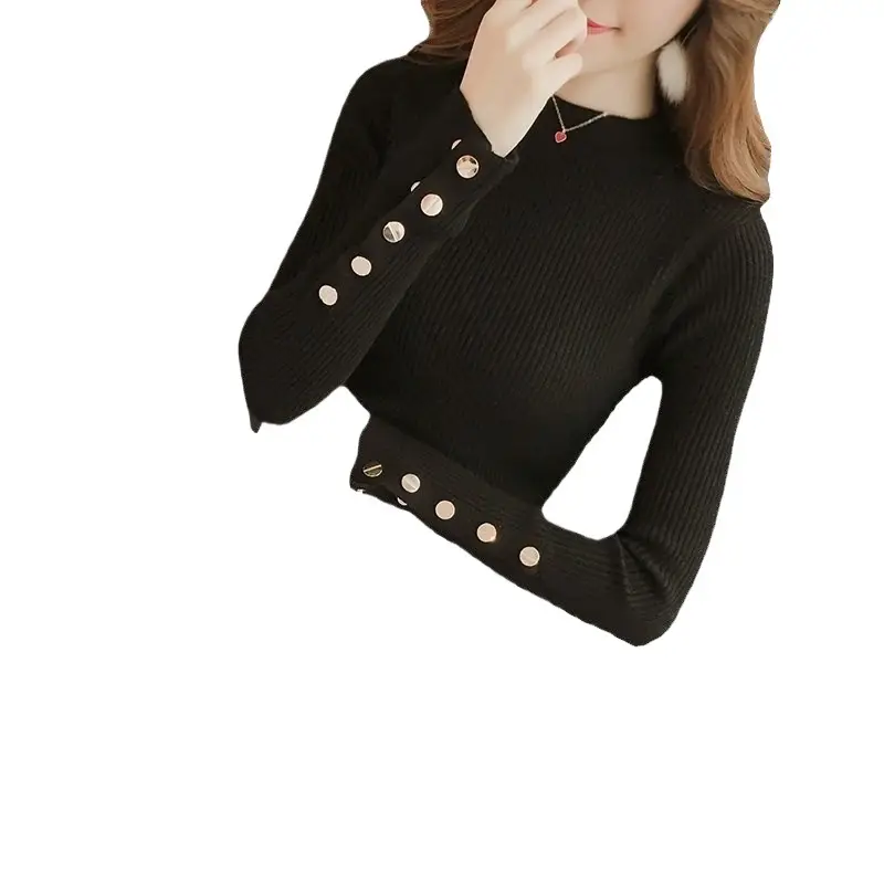 Black Knitted Half Turtleneck Sweater with Button Front - Image 12