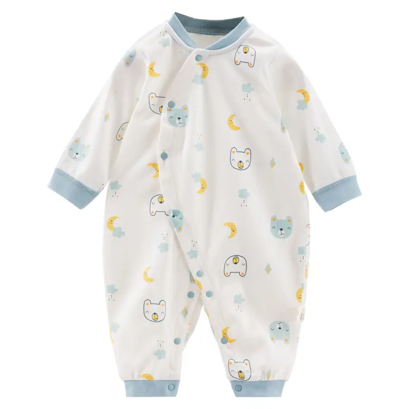 Baby Cotton Partial Placket Jumpsuit White Moon Pattern - Image 6