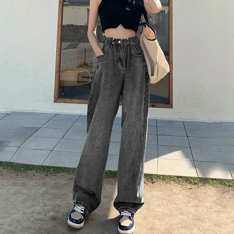 Women Wide Leg Jeans Spring Autumn Adjustable High Waist Loose New Slim Look Tall Floor Trendy Straight Pants - Image 4