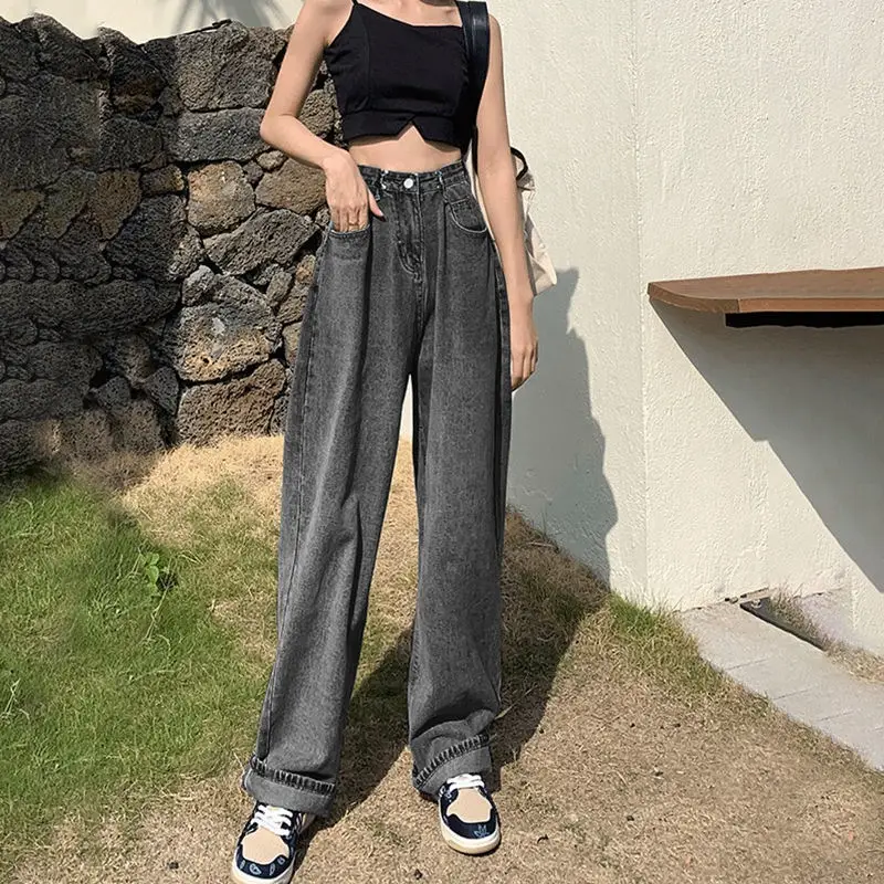 Women Wide Leg Jeans Spring Autumn Adjustable High Waist Loose New Slim Look Tall Floor Trendy Straight Pants - Image 5