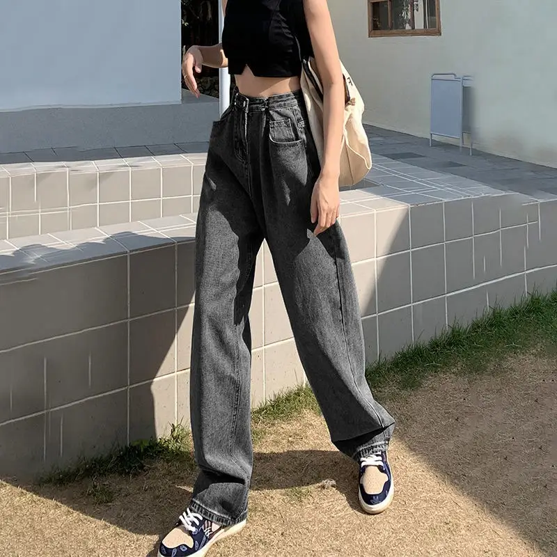 Women Wide Leg Jeans Spring Autumn Adjustable High Waist Loose New Slim Look Tall Floor Trendy Straight Pants - Image 6