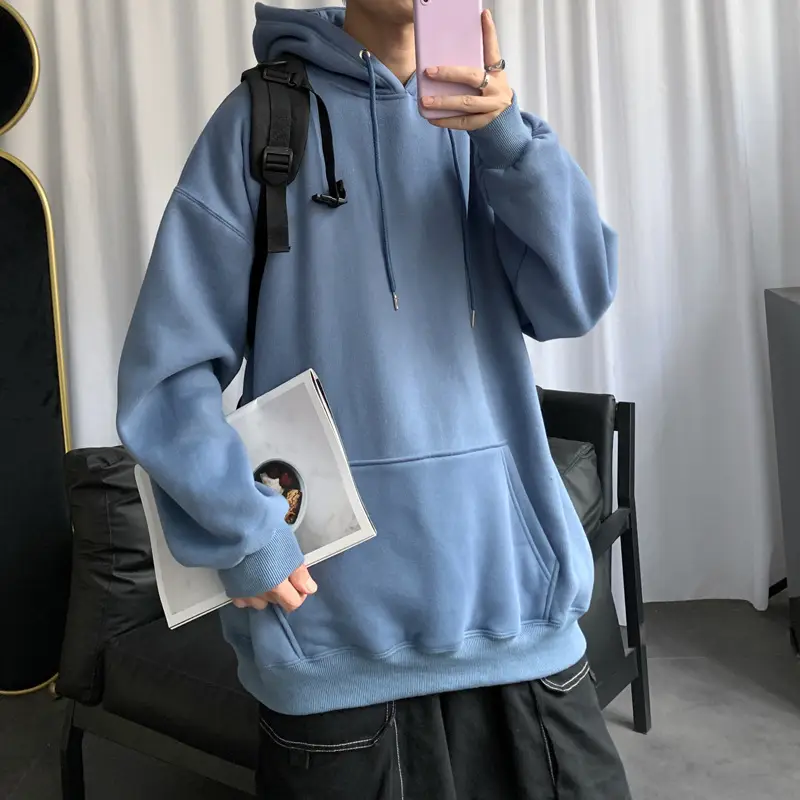 Men's Brown Hooded Sweatshirt Spring Autumn Loose Fit - Image 12