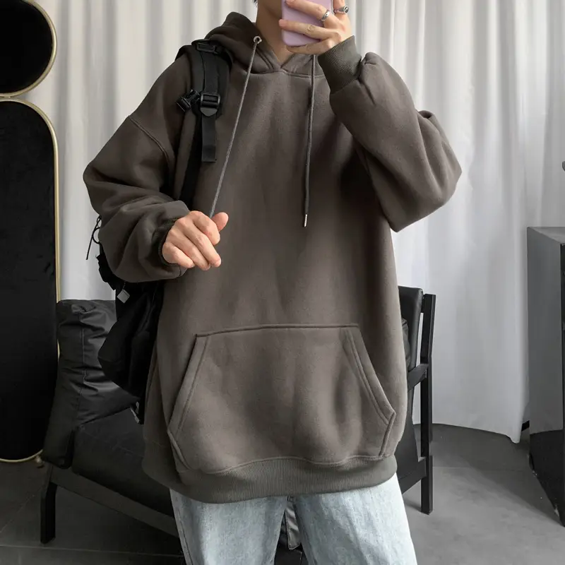 Men's Brown Hooded Sweatshirt Spring Autumn Loose Fit - Image 13