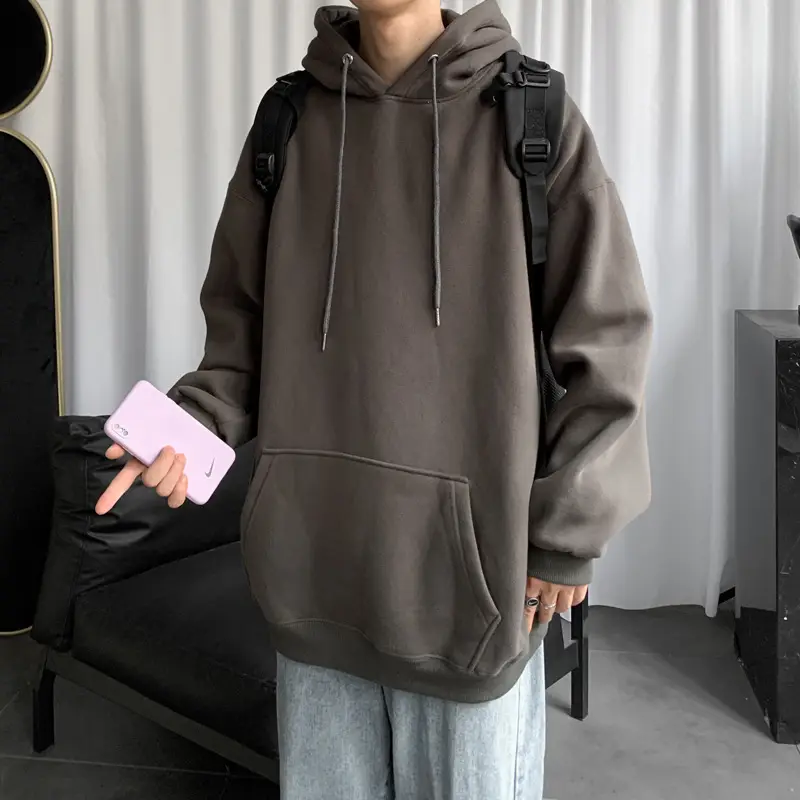 Men's Brown Hooded Sweatshirt Spring Autumn Loose Fit - Image 6