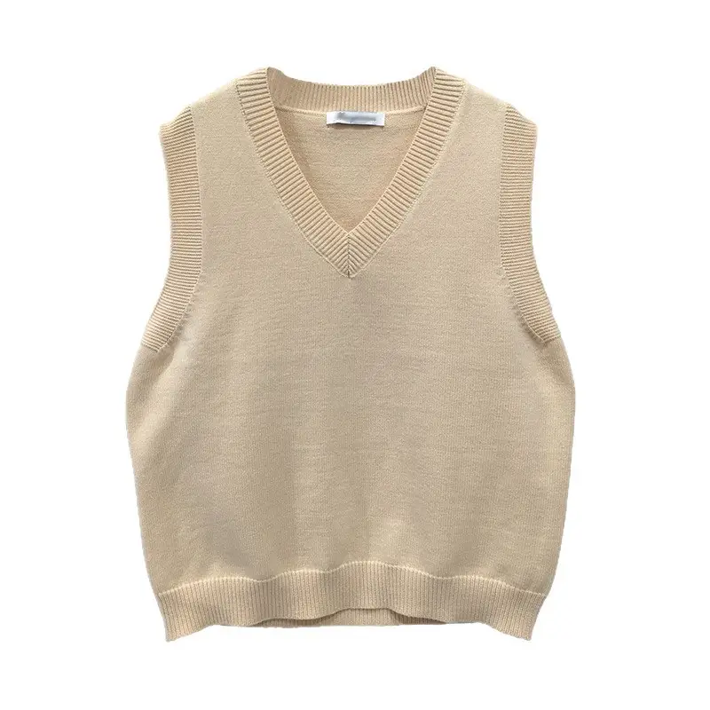 Women V-Neck Sleeveless Vest Black Knit
